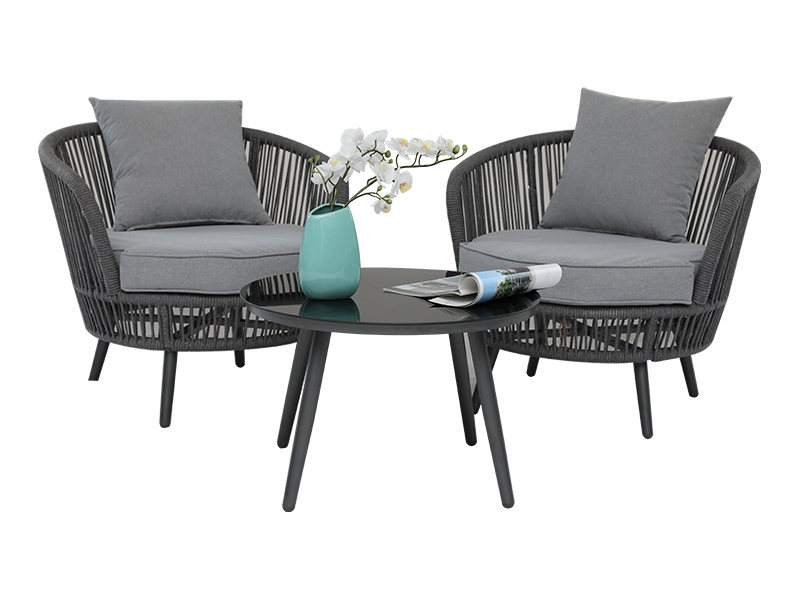 Tuin 3 stuks patio tafel set outdoor geweven touw patio gesprek bistro set met kussens, patio meubels sets yqc-2788