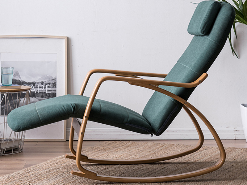 Enkele bank binnenshuis Moderne houten vloerstofstoffen schommelstoel, recliner stoel YQ-K1013