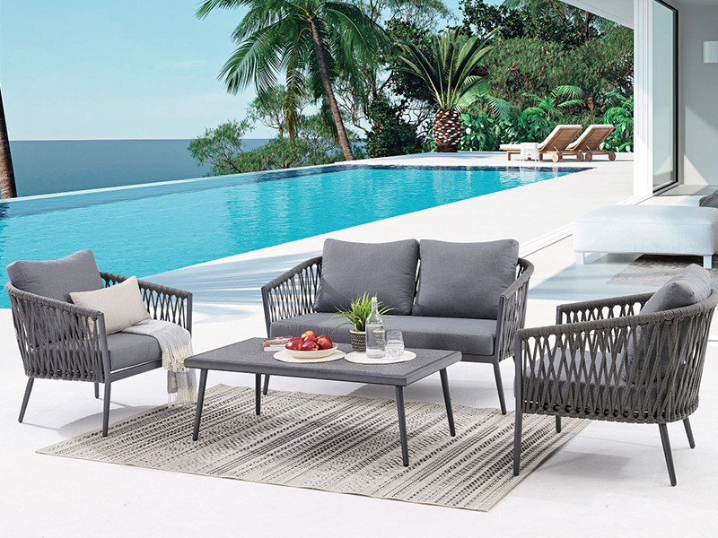 Luxe stijl hotel tuin achtertuin patio aluminium touw buitbanken set meubels yqc-2714