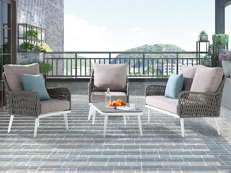 Moderne vrijetijdsbestand buitenmeubilair tuin terras aluminium frame en touw bank set zwembad zijkant sofa yqc-2752